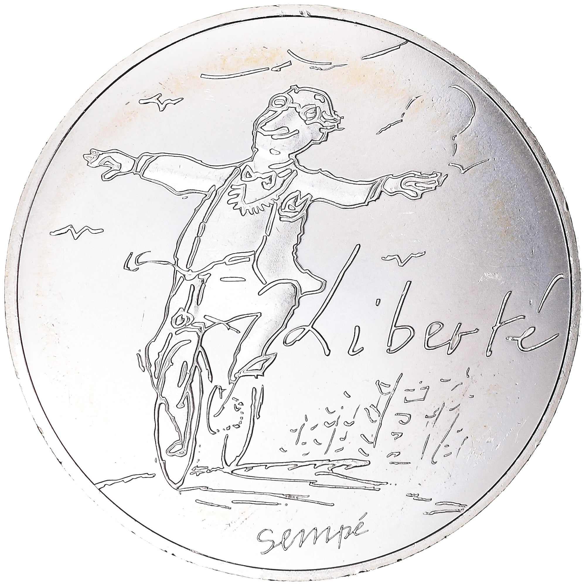 França, 10 Euro, Liberté Printemps Sempé, 2014, MS(65-70), Prata
