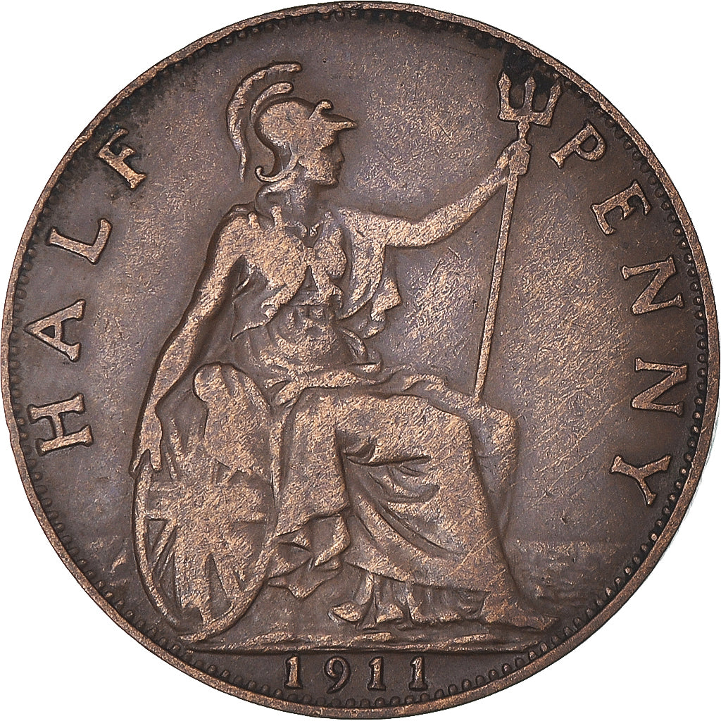 Coin, Great Britain, George V, 1/2 Penny, 1911, VF(30-35), Bronze, KM:809