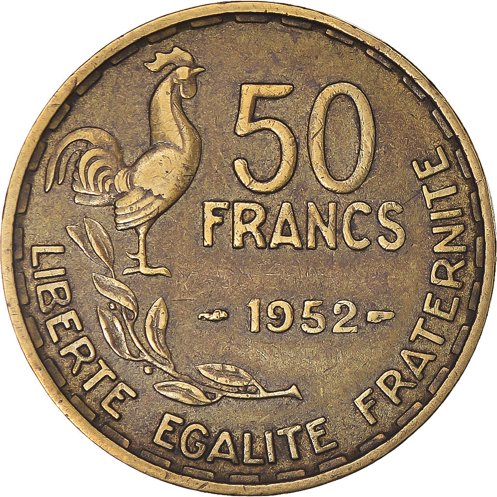 Moeda, França, Guiraud, 50 Francs, 1952, Paris, AU(50-53), Alumínio-Bronze