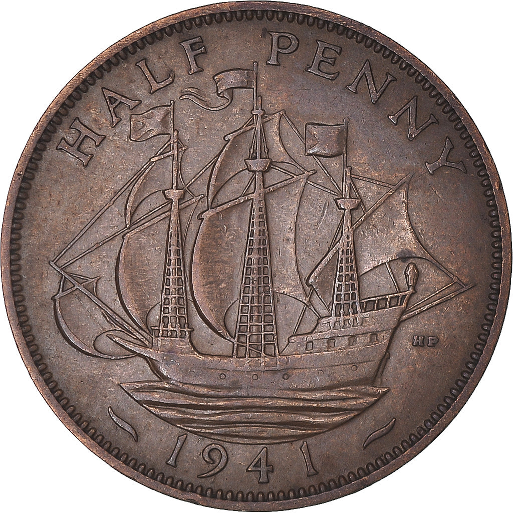Coin, Great Britain, George VI, 1/2 Penny, 1942, AU(50-53), Bronze, KM:844