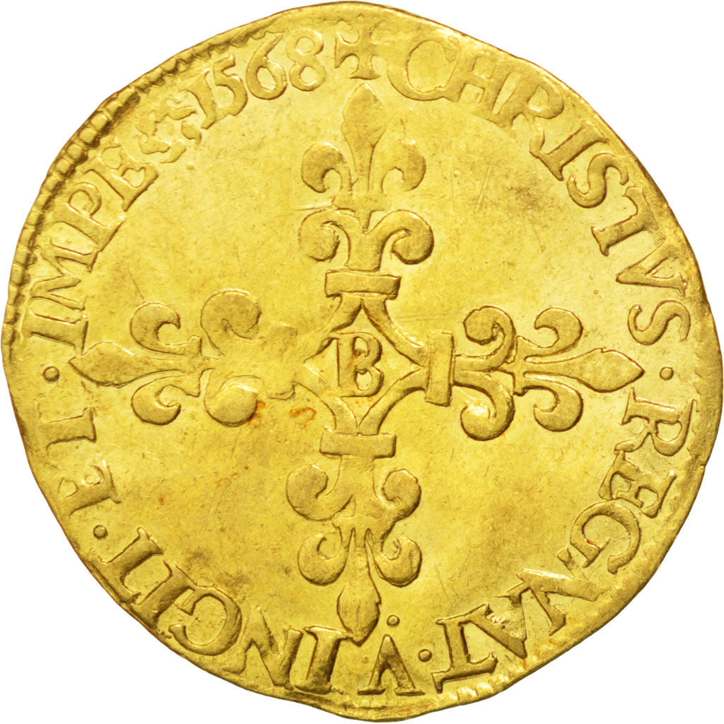 Munten, Frankrijk, Ecu d'or, 1568, Rouen, ZF, Goud, Sombart:4904