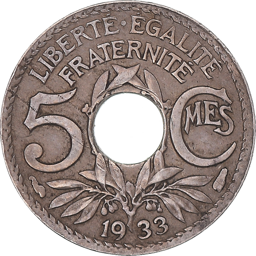 Moeda, França, Lindauer, 5 Centimes, 1933, Paris, AU(50-53), Cobre-níquel