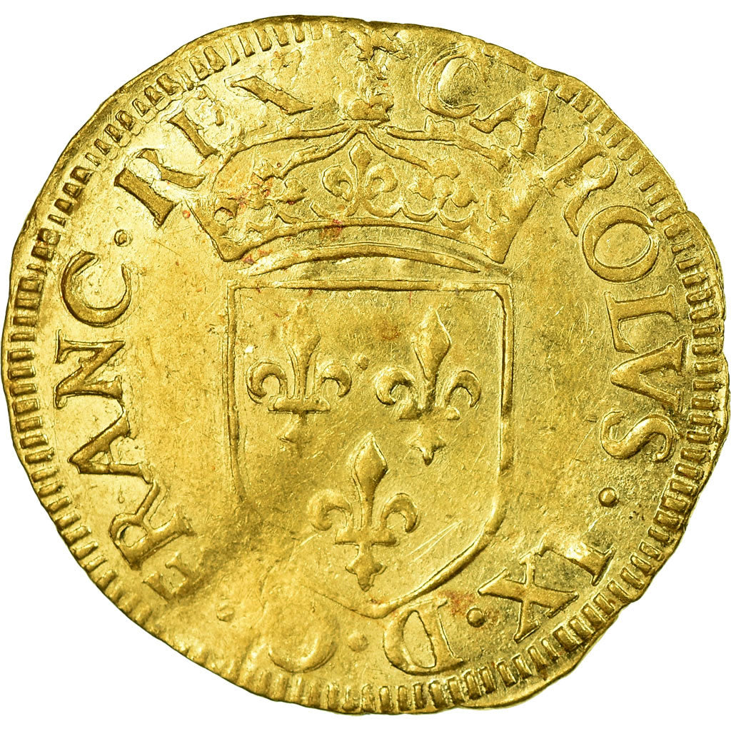 Coin, France, Charles IX, Ecu d'or, 1566, Rouen, AU(50-53), Gold, Sombart:4904