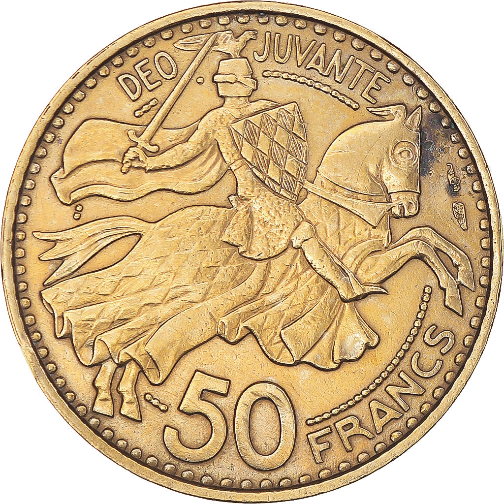 Coin, Monaco, Rainier III, 50 Francs, Cinquante, 1950, EF(40-45)