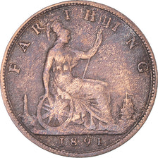 Coin, Great Britain, Victoria, Farthing, 1891, VF(20-25), Bronze, KM:753