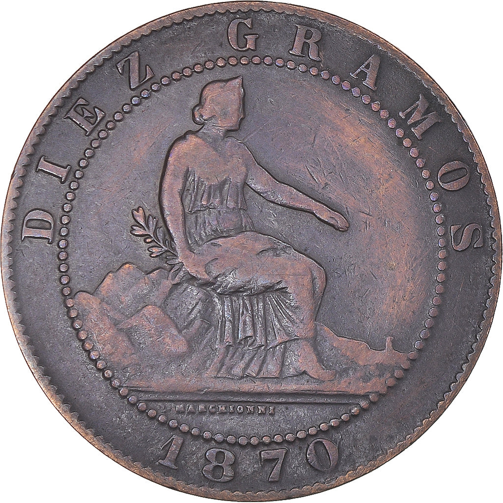 Münze, Spanien, Provisional Government, 10 Centimos, 1870, Madrid, S, Kupfer