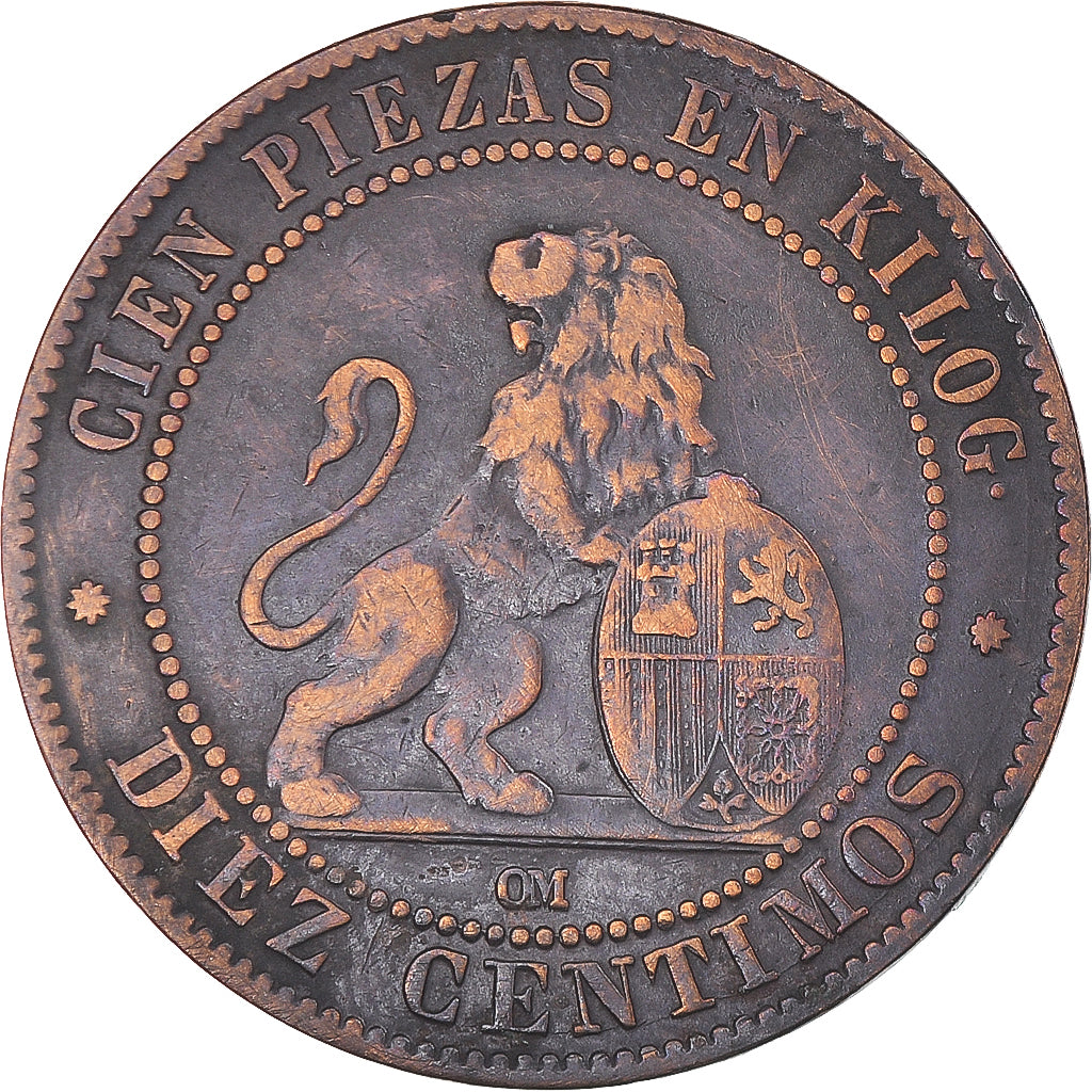Münze, Spanien, Provisional Government, 10 Centimos, 1870, Madrid, S, Kupfer