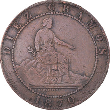 Moneda, España, Provisional Government, 10 Centimos, 1870, Madrid, BC+, Cobre