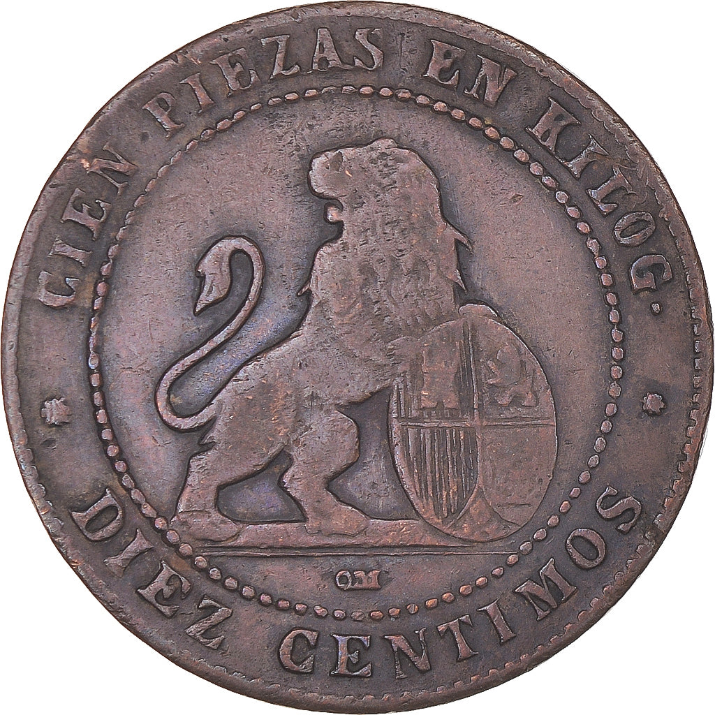 Monnaie, Espagne, Provisional Government, 10 Centimos, 1870, Madrid, TB, Cuivre