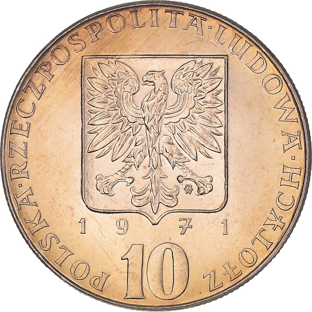Coin, Poland, 10 Zlotych, 1971, Warsaw, MS(63), Copper-nickel, KM:63