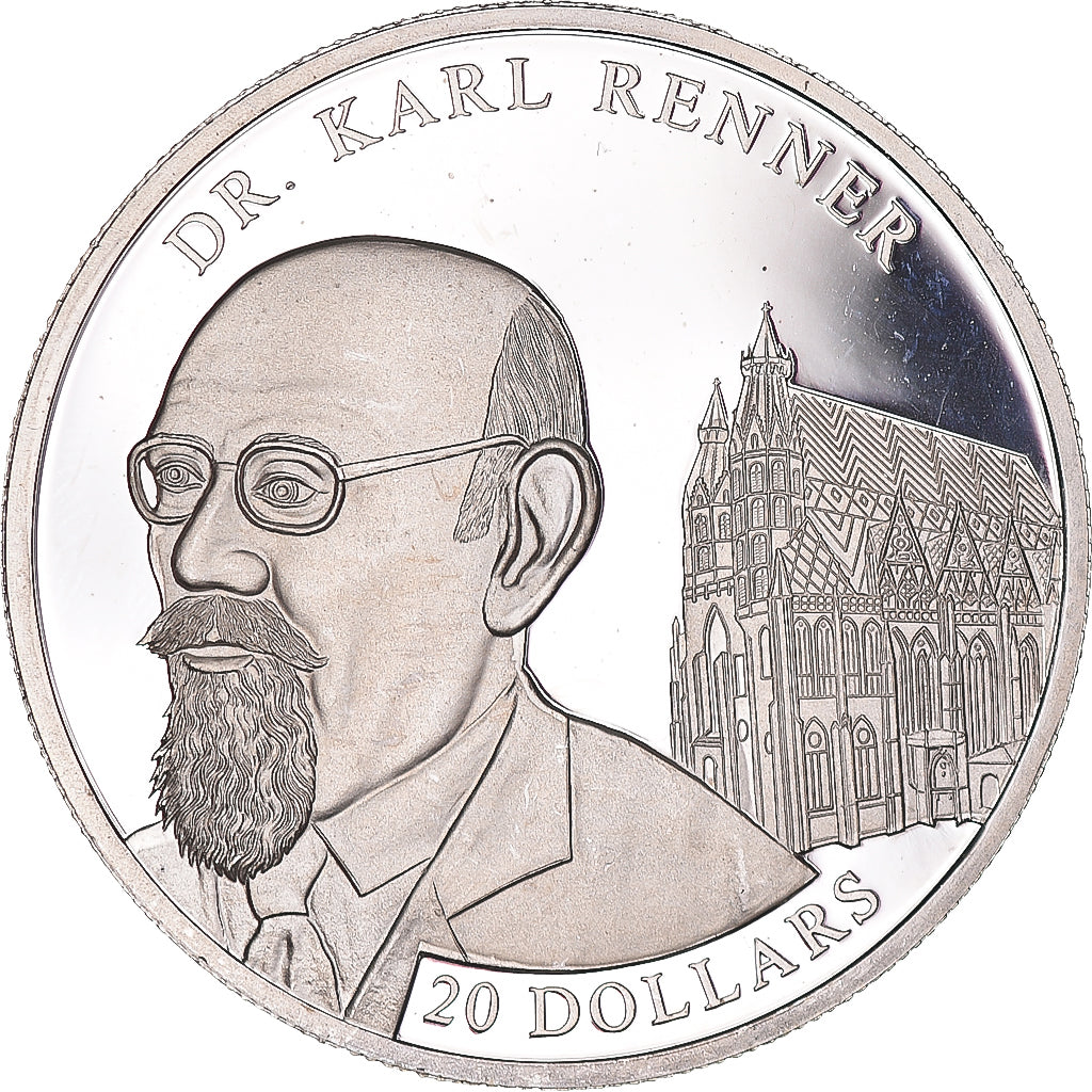 Munten, Liberia, 20 Dollars, 2002, Karl Renner, UNC-, Zilver