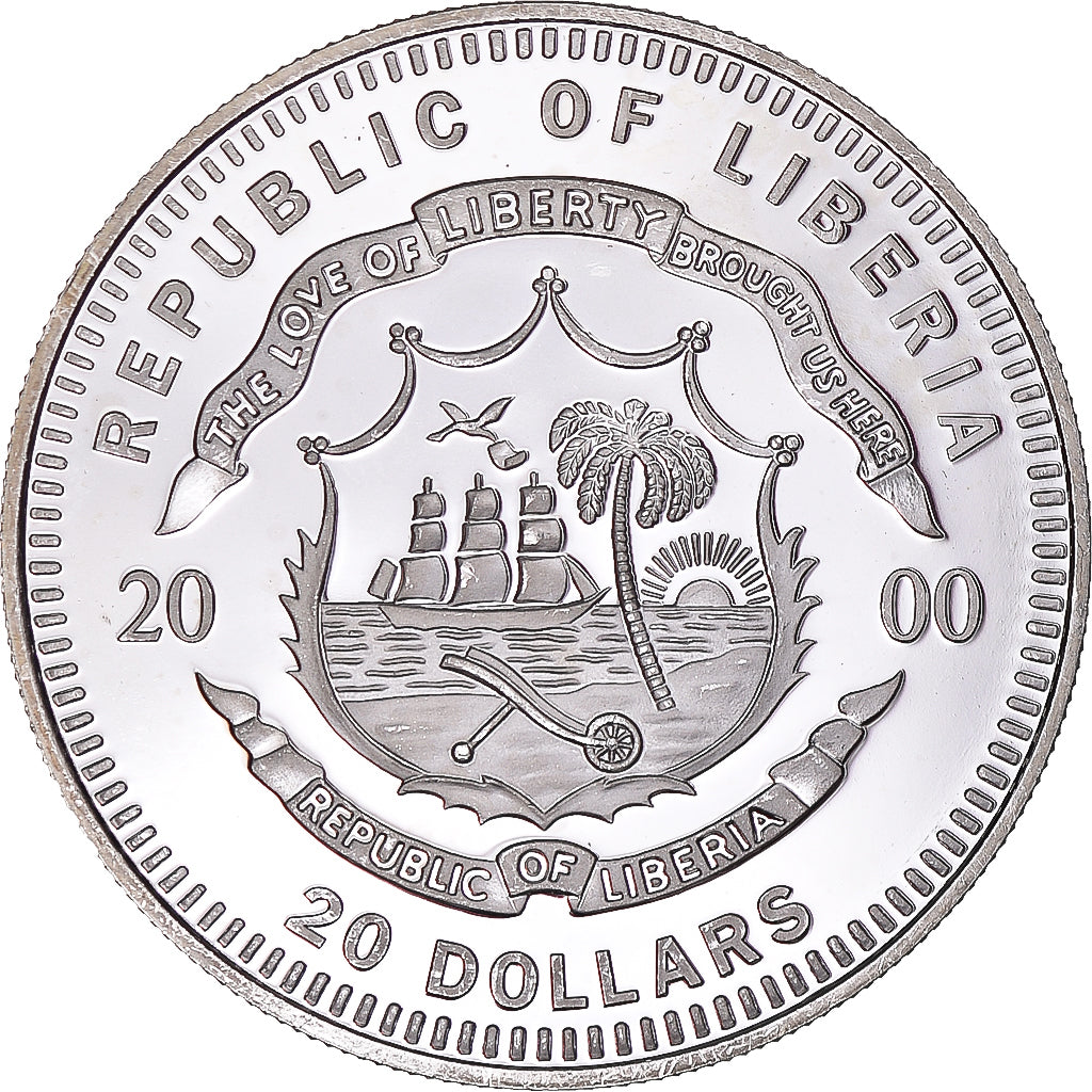 Monnaie, Libéria, 20 Dollars, 2000, Athen, SPL, Argent