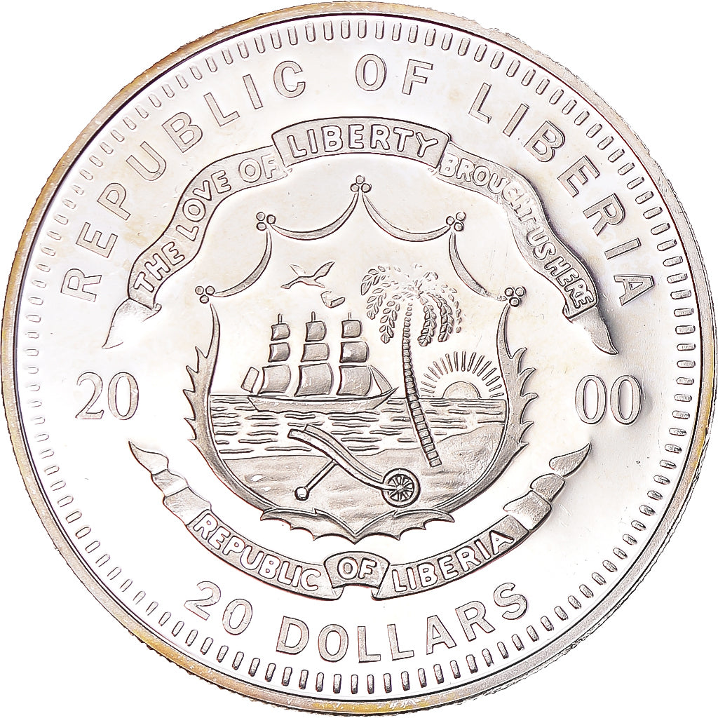 Monnaie, Libéria, 20 Dollars, 2000, Proof, SPL, Argent, KM:638