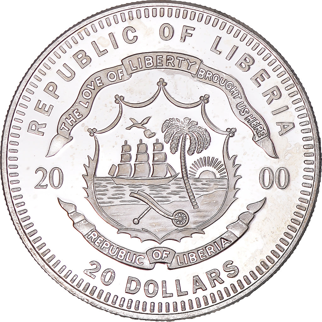 Monnaie, Libéria, 20 Dollars, 2000, SPL, Argent, KM:639