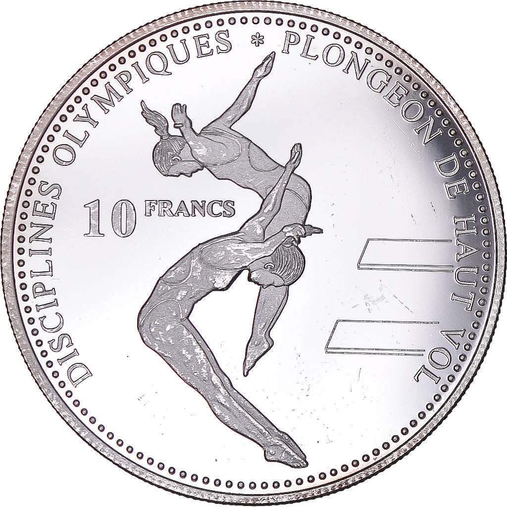 Coin, CONGO, DEMOCRATIC REPUBLIC, 10 Francs, 2000, Two divers, MS(63), Silver