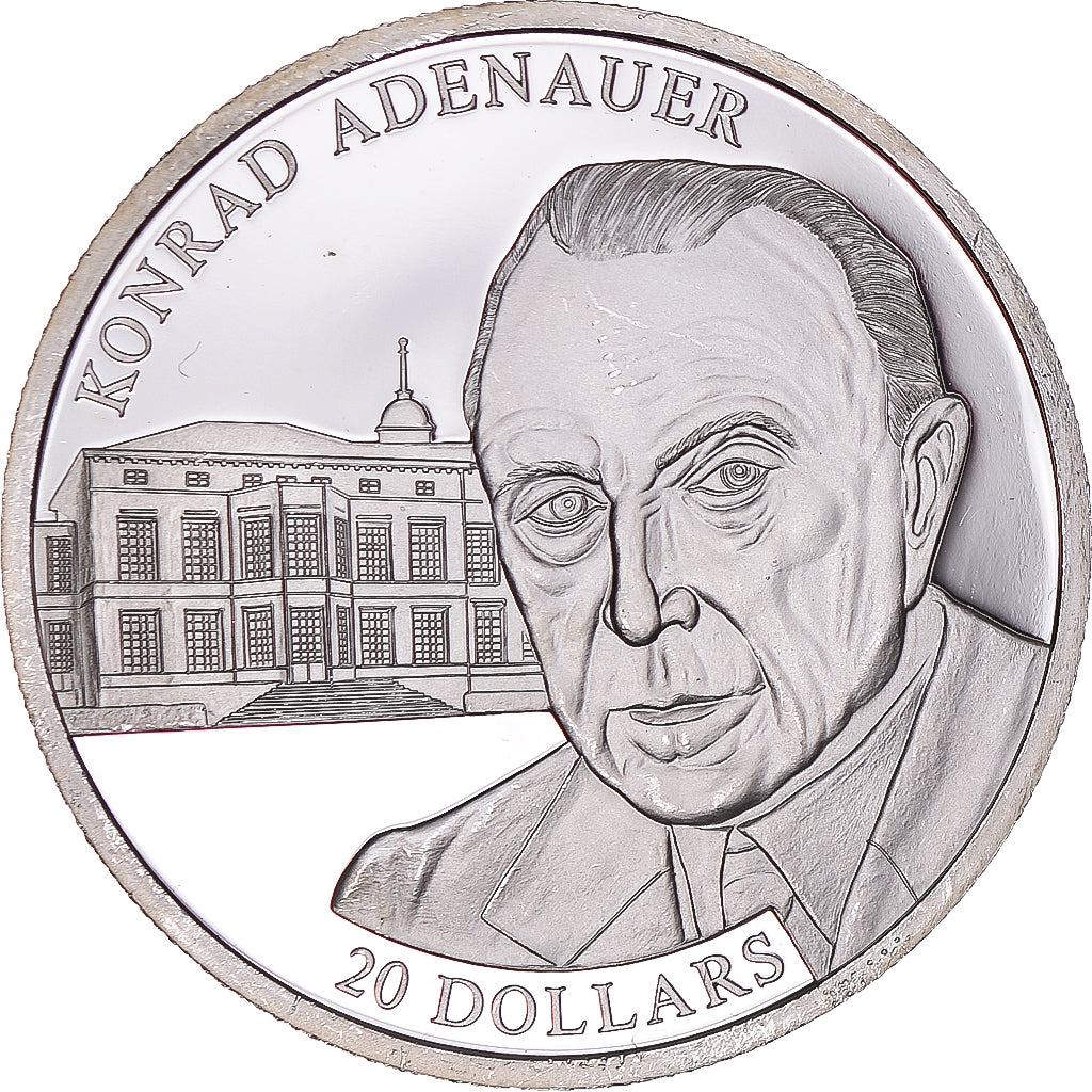 Münze, Liberia, 20 Dollars, 2002, Konrad Adenauer, UNZ, Silber