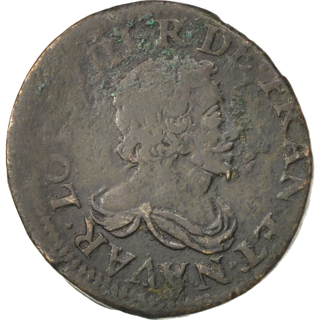 FRANCE, Double Lorrain, drapé tête nue, Double Lorrain, 1635, Stenay, KM #90, VF