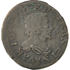 FRANCE, Double Lorrain, drapé tête nue, Double Lorrain, 1635, Stenay, KM #90, VF