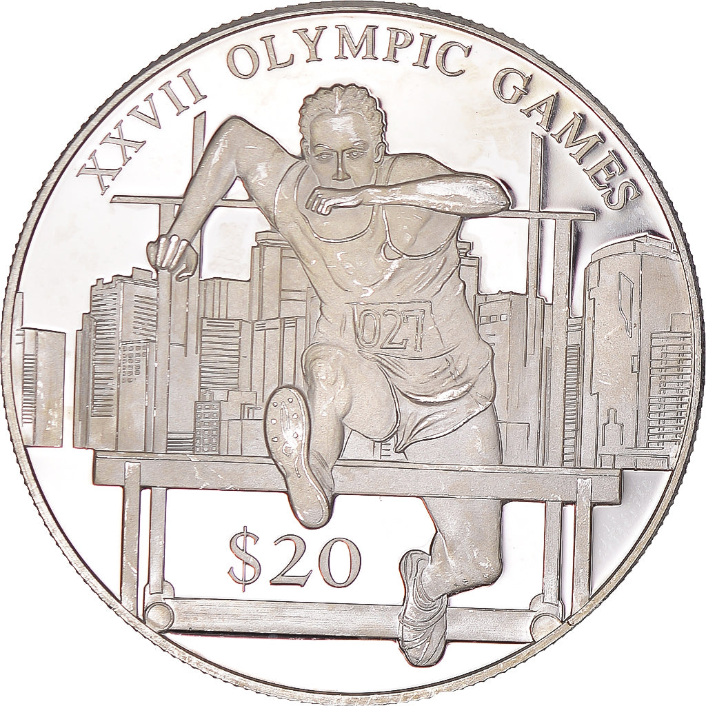 Münze, Liberia, Olympic Games, 20 Dollars, 2000, Hurdler, UNZ, Silber, KM:486