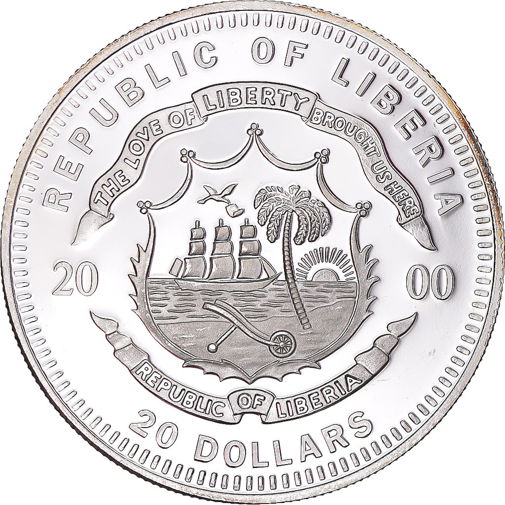 Coin, Liberia, Olympic Games, 20 Dollars, 2000, Volleyball, MS(63), Silver
