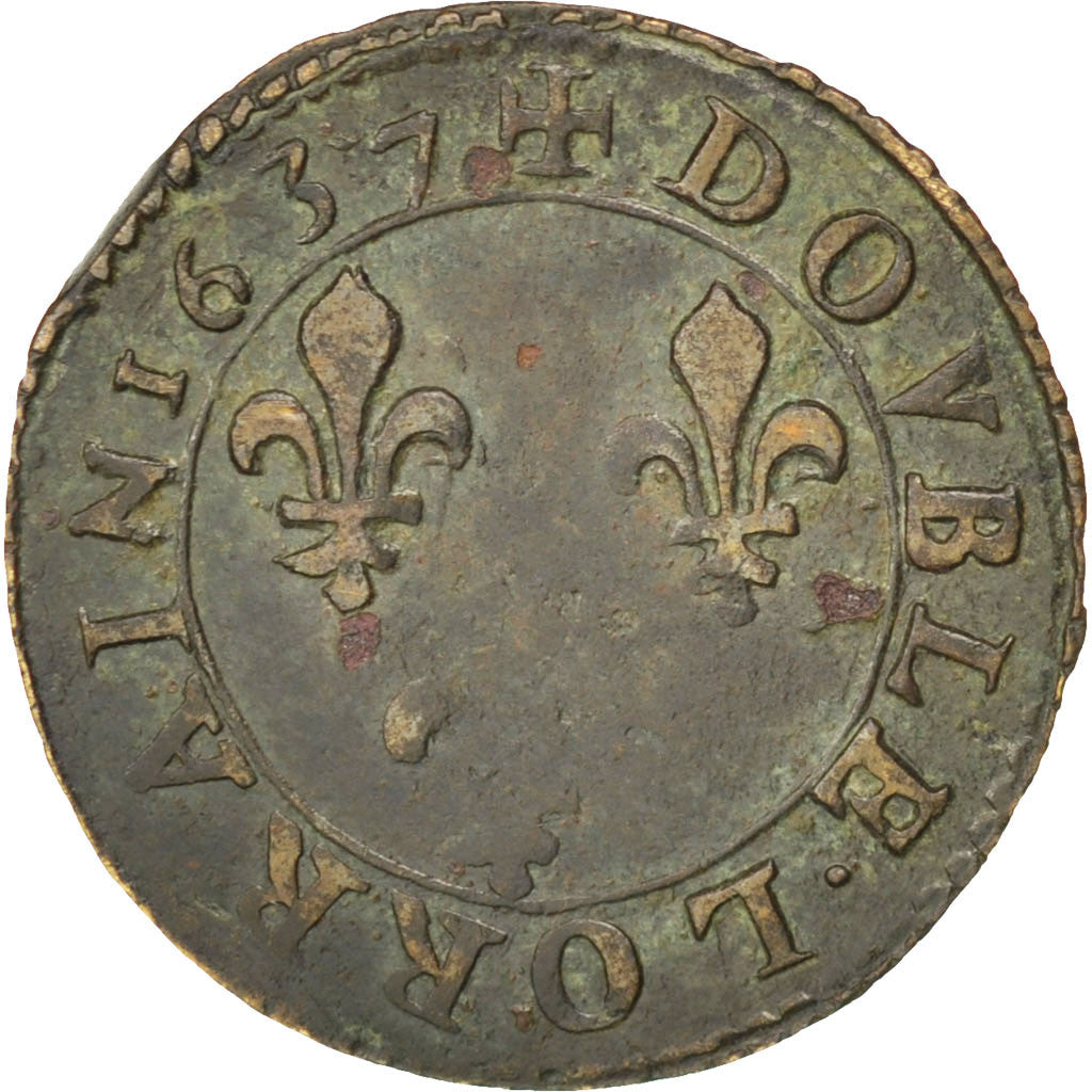 FRANCE, Double Lorrain, 1637, Stenay, KM #91, EF(40-45), Copper, CGKL #542, 2.50