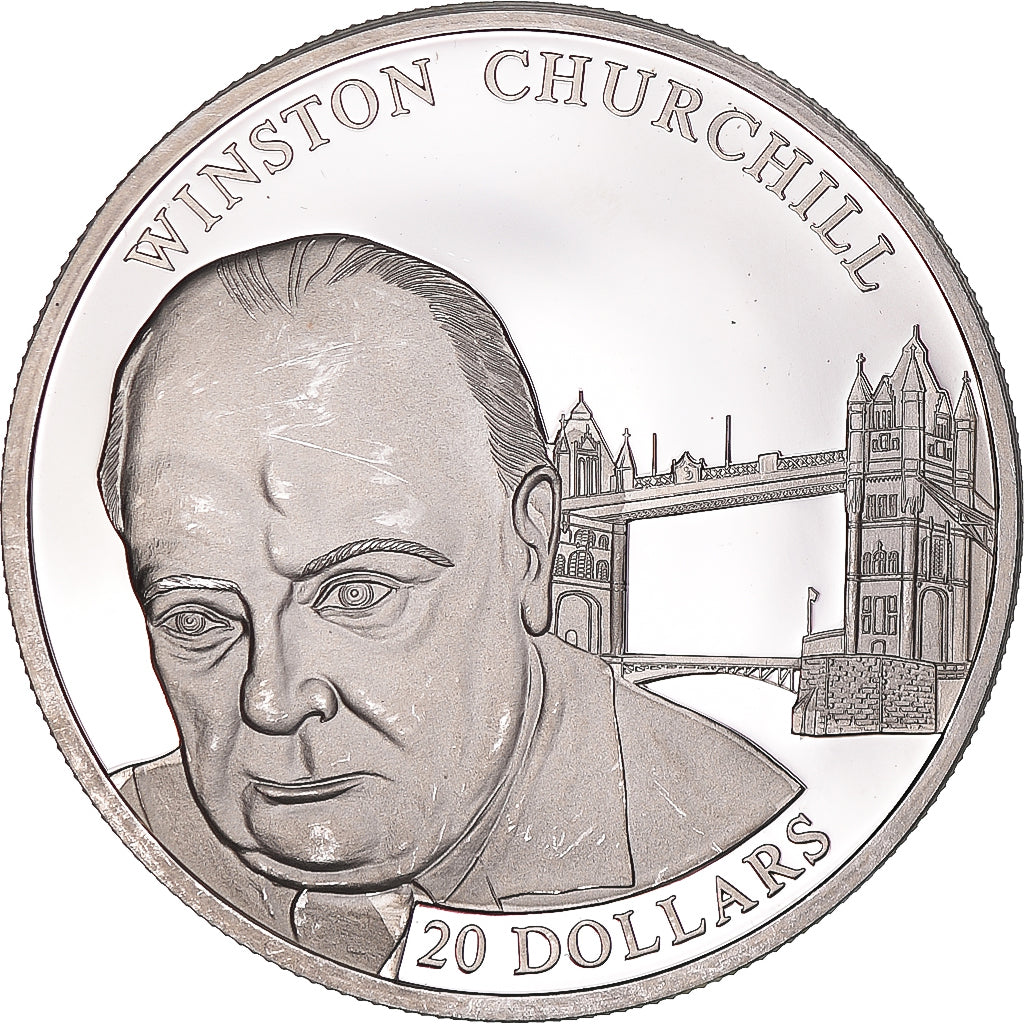 Coin, Liberia, 20 Dollars, 2002, Winston Churchill, MS(63), Silver