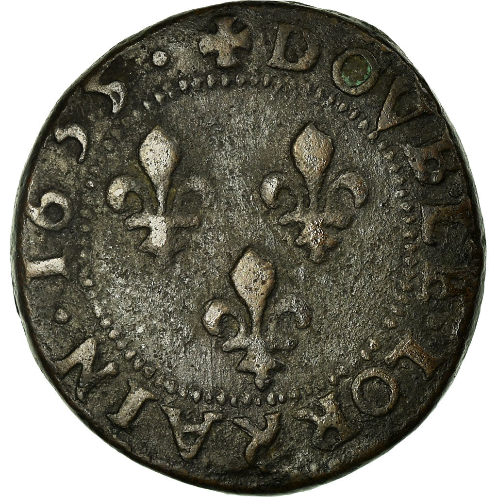 Coin, France, Louis XIII, Double Lorrain, 1635, Stenay, VF(30-35), Copper