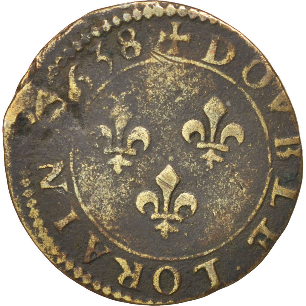 FRANCE, Double Lorrain, 1638, Stenay, KM #91, VF(30-35), Copper, CGKL #544, 1.81