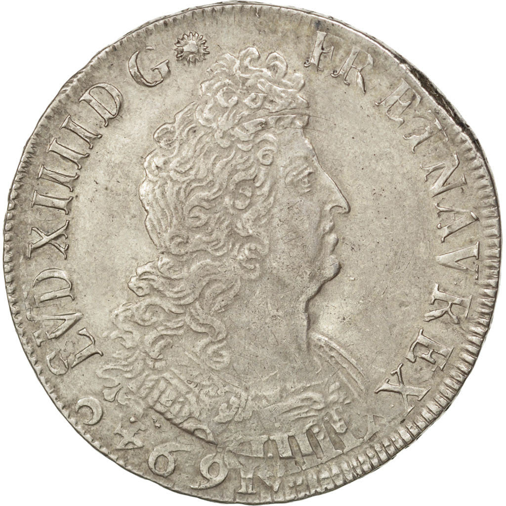 FRANCE, Écu aux 8 L 2e type, ECU, 1704, Bordeaux, KM #360.11, AU(50-53), Silver,