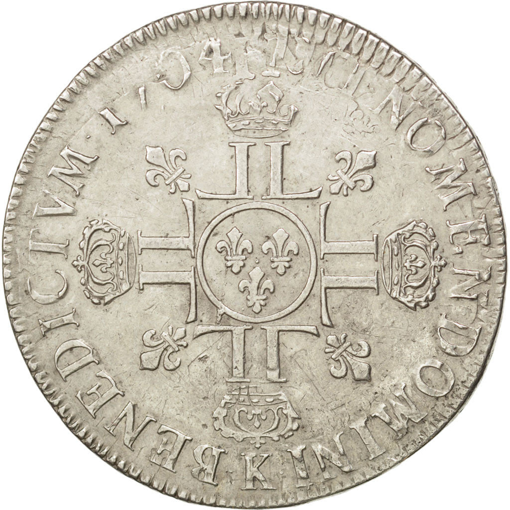 FRANCE, Écu aux 8 L 2e type, ECU, 1704, Bordeaux, KM #360.11, AU(50-53), Silver,