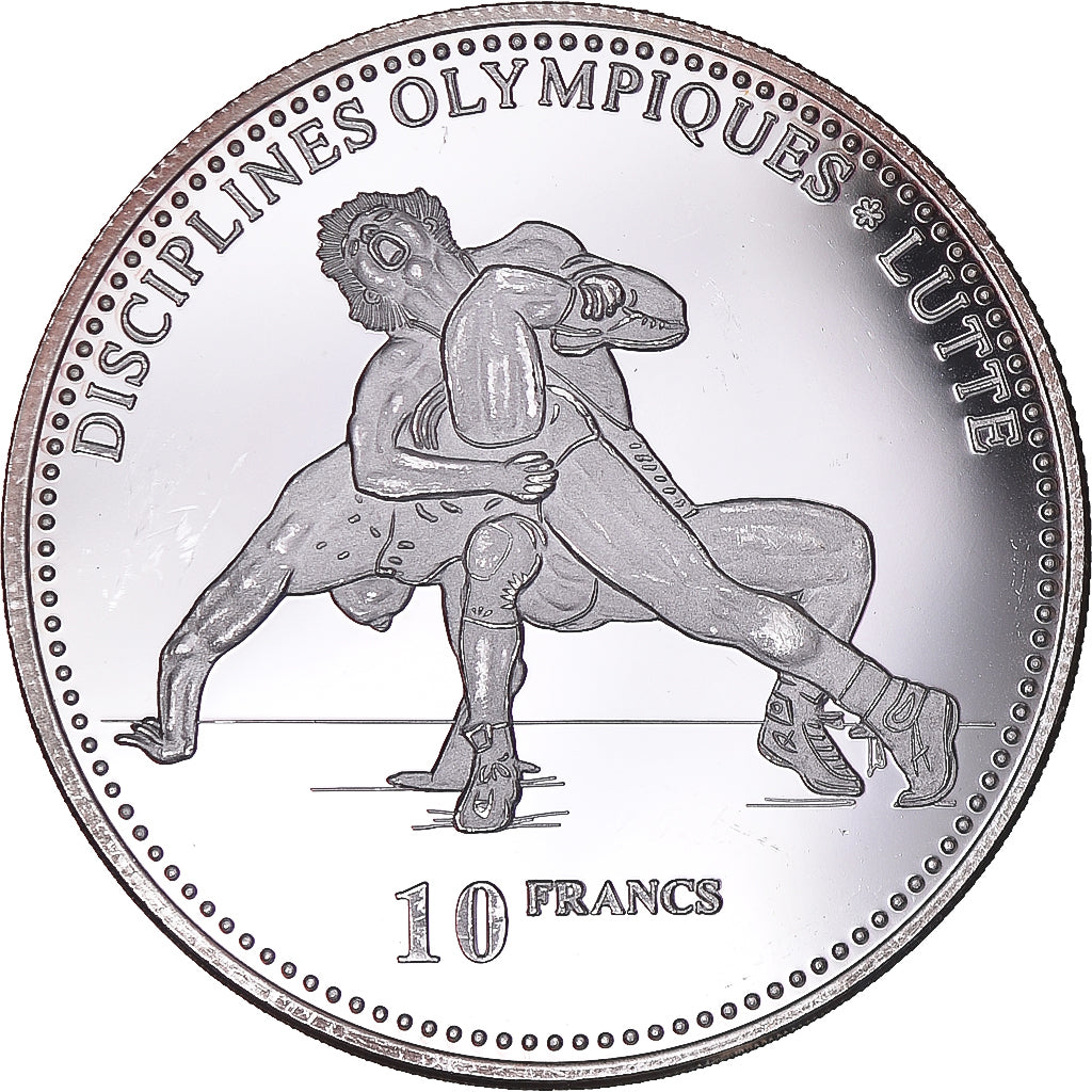 Coin, CONGO, DEMOCRATIC REPUBLIC, 10 Francs, 2000, Wrestler, MS(63), Silver