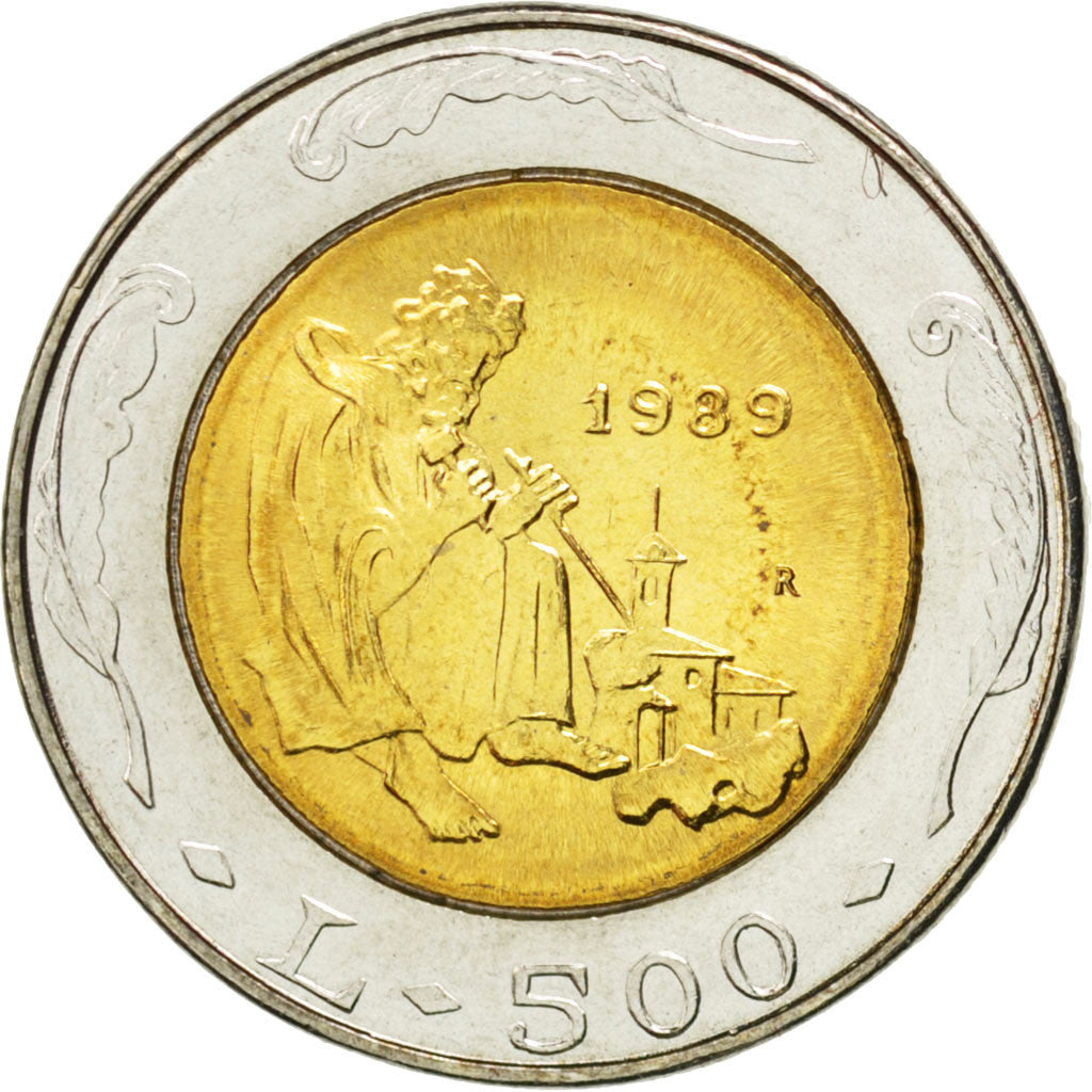 SAN MARINO, 500 Lire, 1989, KM #239, MS(63), Bi-Metallic, 25.8, 6.87