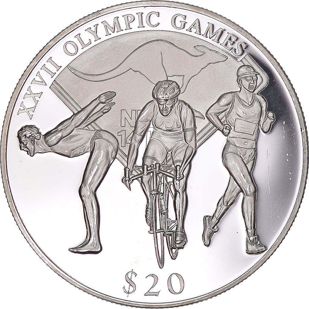 Münze, Liberia, Olympic Games, 20 Dollars, 2000, Triathlon, UNZ, Silber, KM:490
