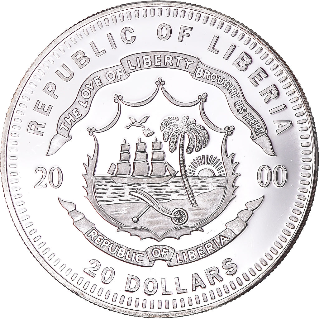 Munten, Liberia, Olympic Games, 20 Dollars, 2000, Three cyclists, UNC-, Zilver
