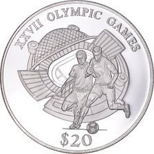 Moneda, Liberia, Olympic Games, 20 Dollars, 2000, Football, SC, Plata