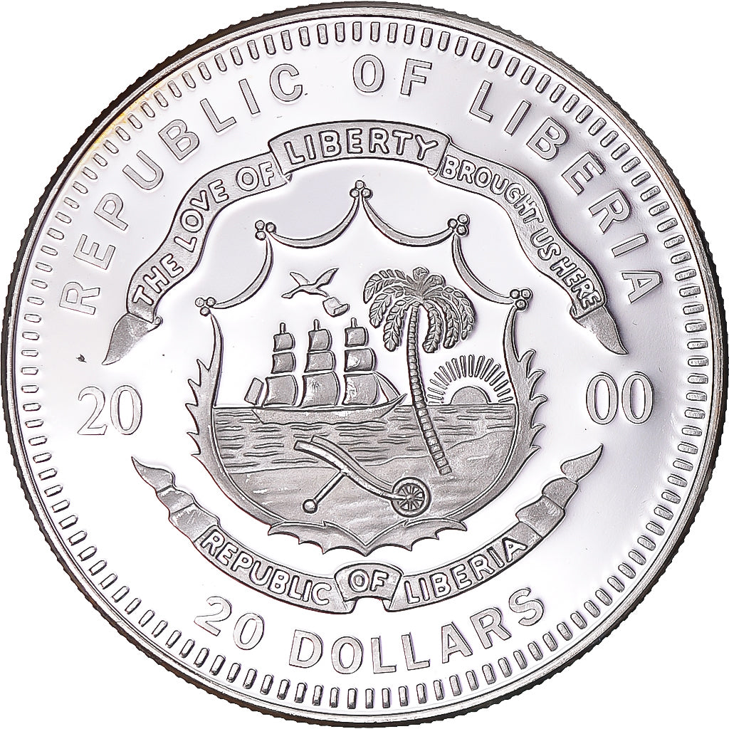 Moneda, Liberia, Olympic Games, 20 Dollars, 2000, Football, SC, Plata