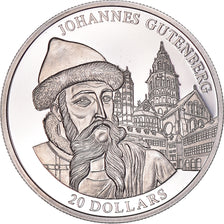 Münze, Liberia, 20 Dollars, 2004, Johannes Gutenberg, UNZ, Silber