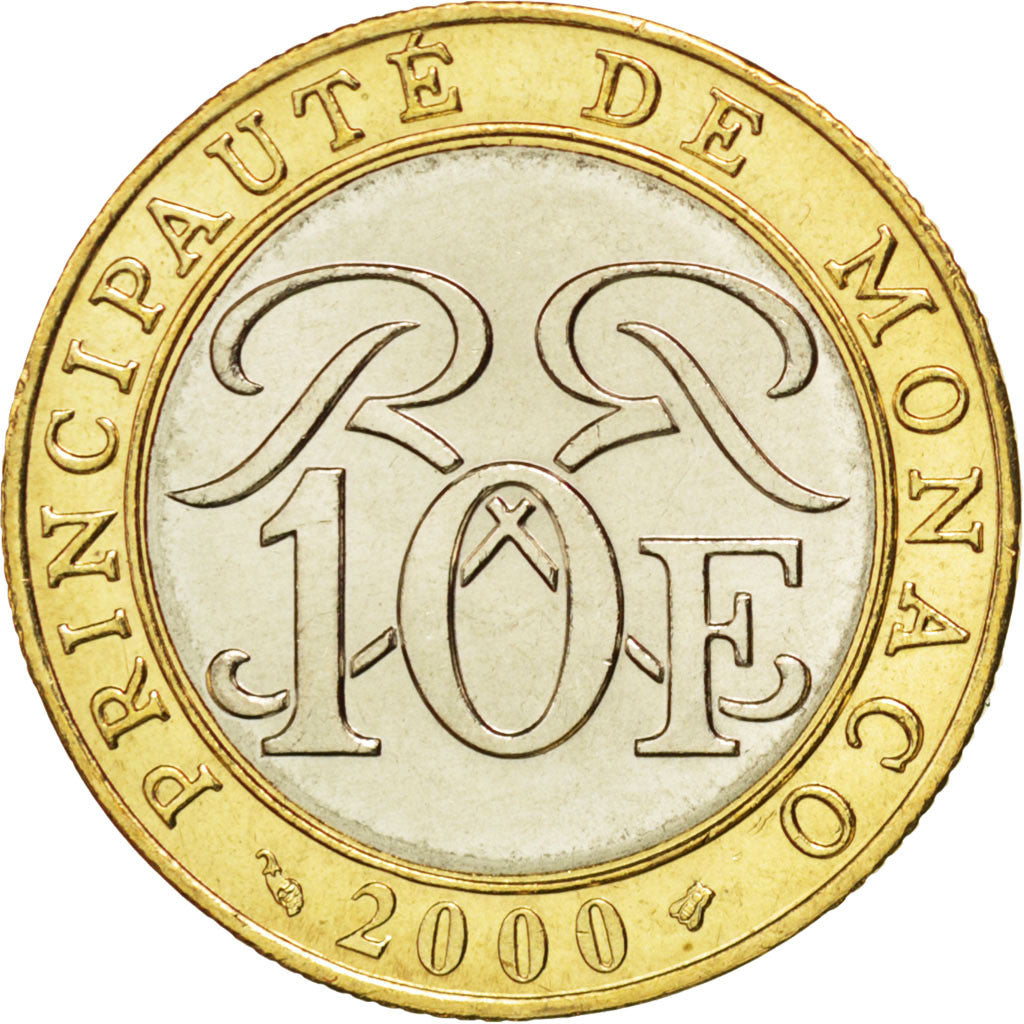 MONACO, 10 Francs, 2000, KM #163, MS(63), Bi-Metallic, 23, Gadoury #827, 6.56