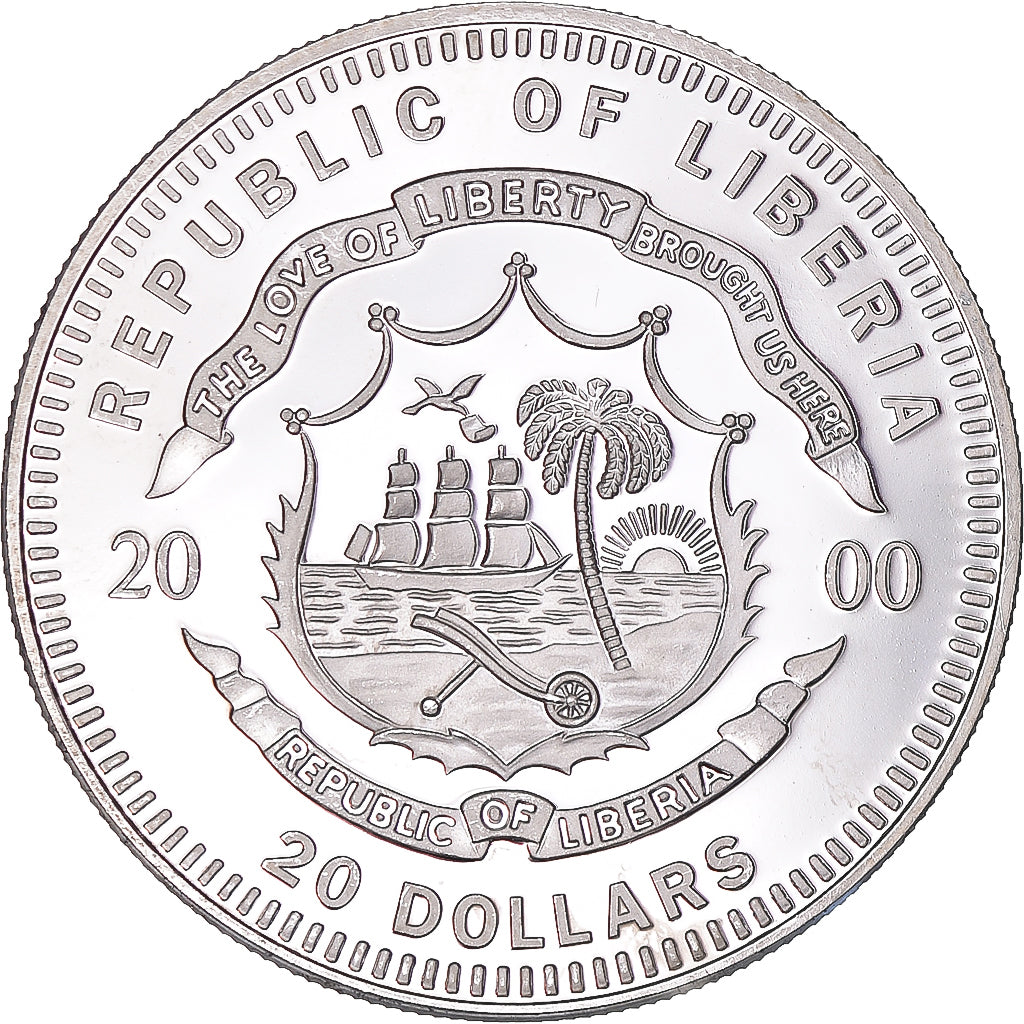 Monnaie, Libéria, 20 Dollars, 2000, Berlin, SPL, Argent