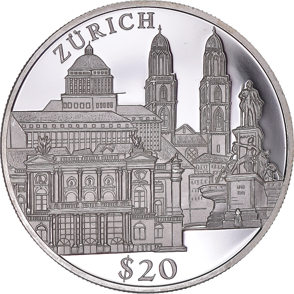Münze, Liberia, 20 Dollars, 2000, Zurich, UNZ, Silber