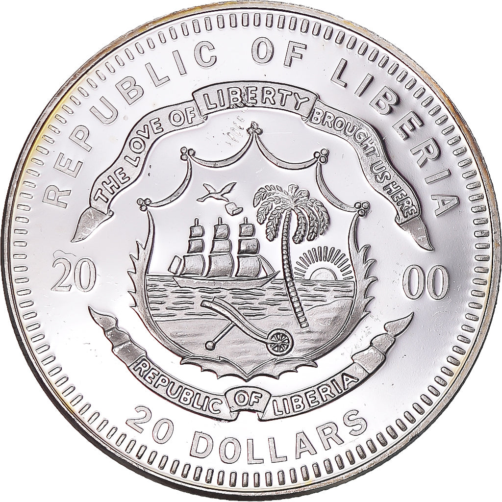 Monnaie, Libéria, 20 Dollars, 2000, Luxembourg, SPL, Argent
