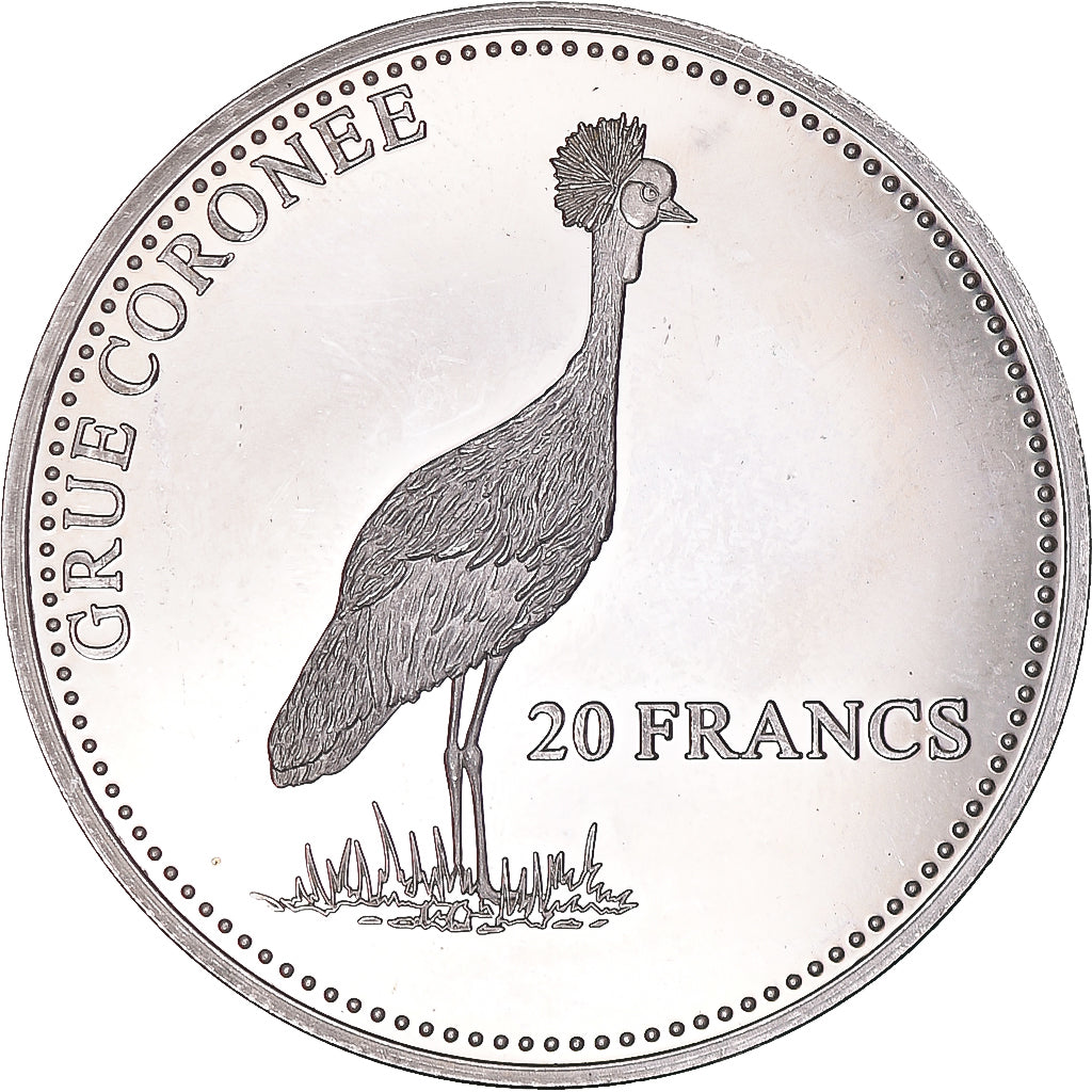 Münze, CONGO, DEMOCRATIC REPUBLIC, 20 Francs, 2001, Grue Coronee, UNZ, Silber