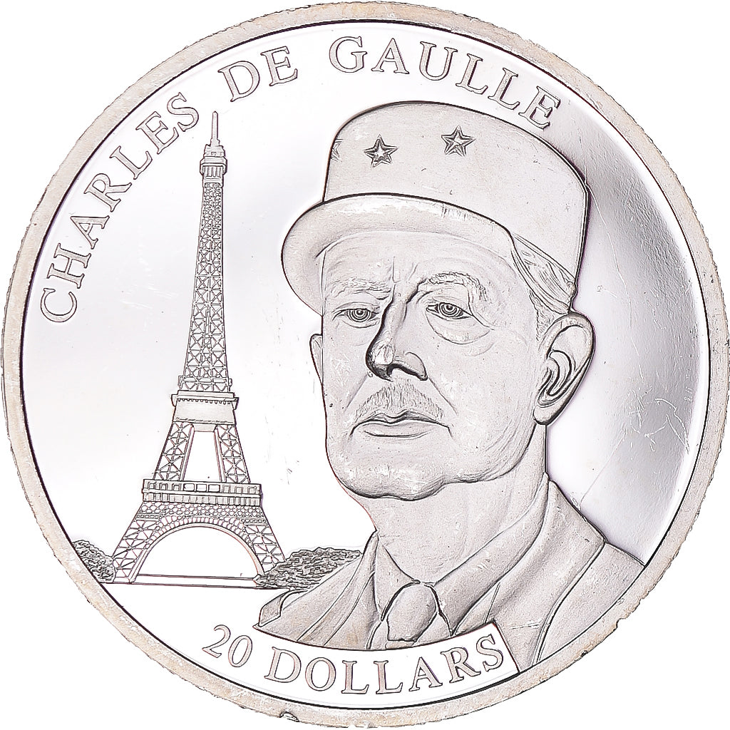 Münze, Liberia, 20 Dollars, 2002, Charles de Gaulle, UNZ, Silber
