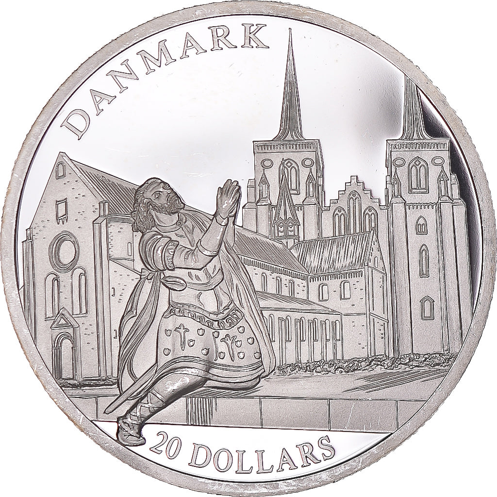 Monnaie, Libéria, 20 Dollars, 2001, Denmark, SPL, Argent