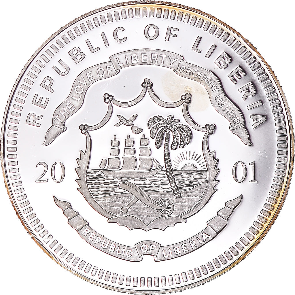 Monnaie, Libéria, 20 Dollars, 2001, Denmark, SPL, Argent