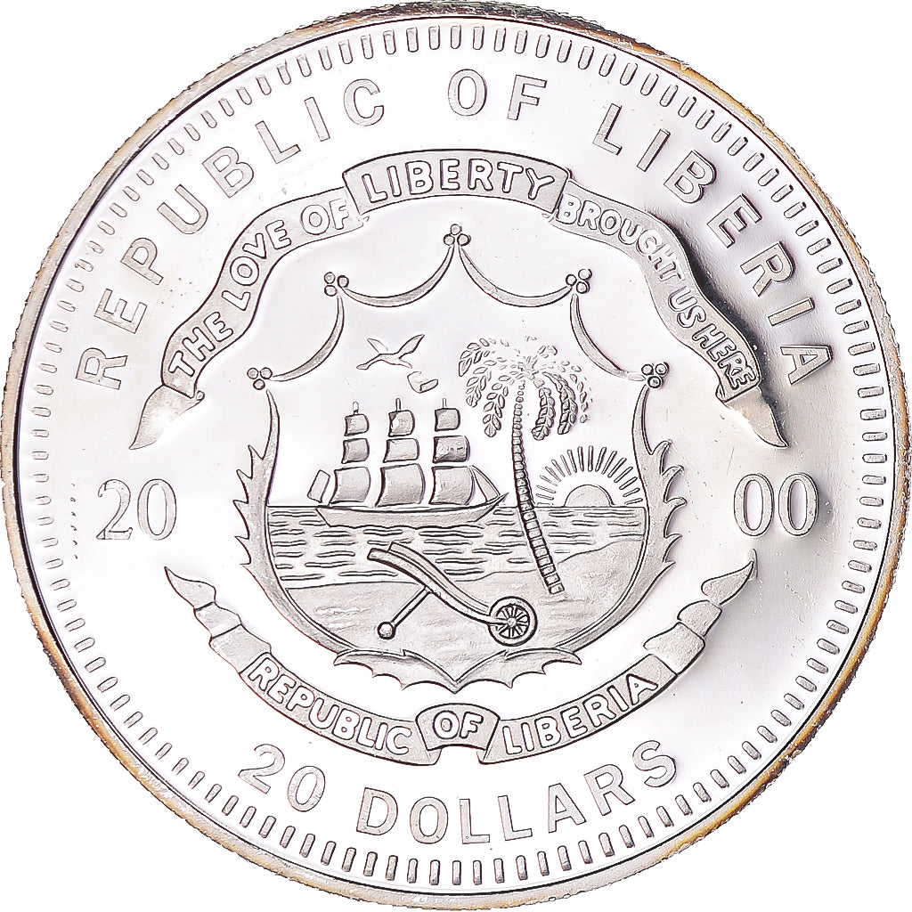 Munten, Liberia, 20 Dollars, 2000, Lisbon, UNC-, Zilver