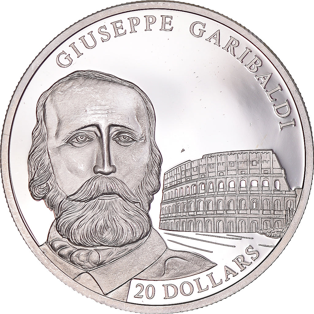 Munten, Liberia, 20 Dollars, 2002, Giuseppe Garibaldi, UNC-, Zilver