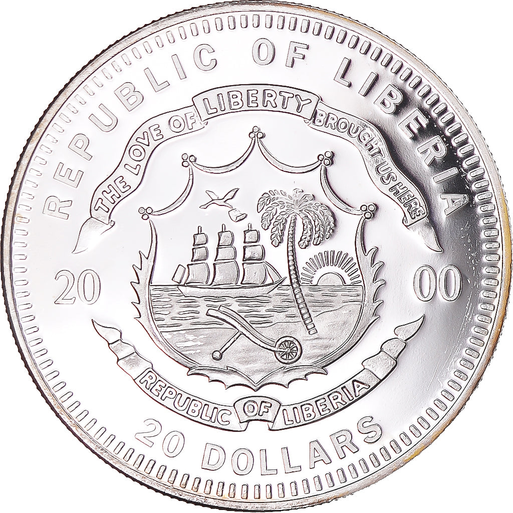 Coin, Liberia, 20 Dollars, 2000, Helsinki, MS(63), Silver