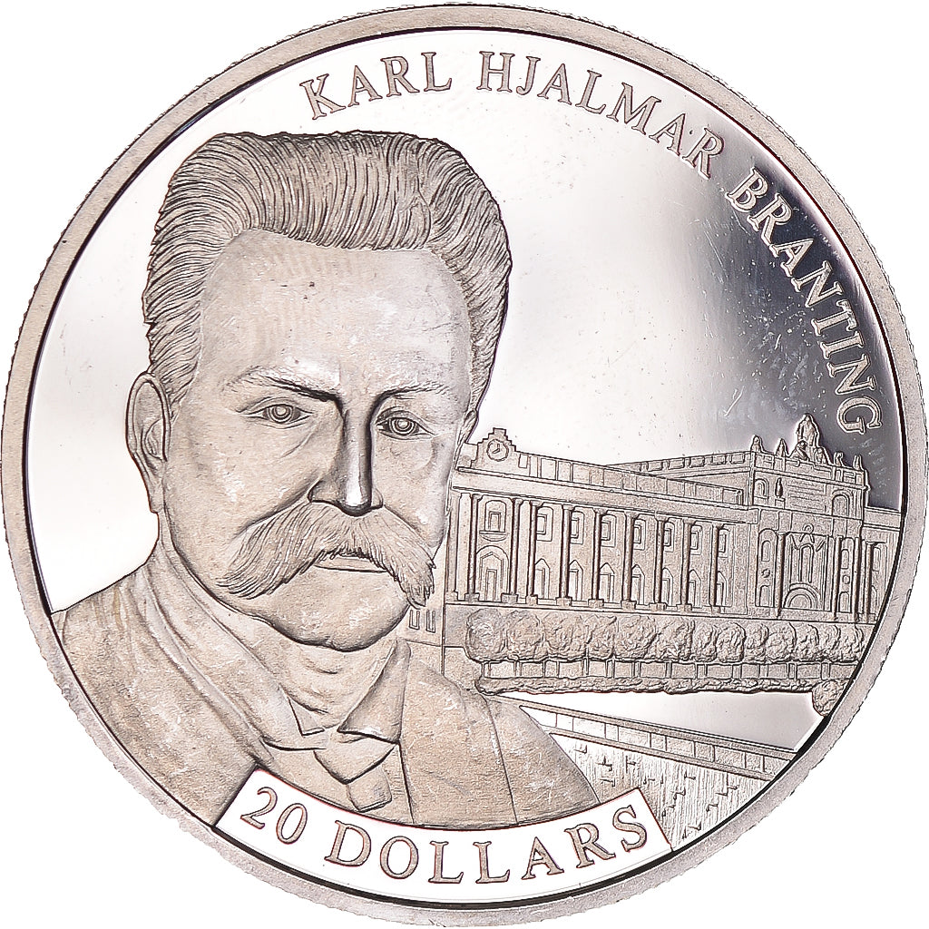 Münze, Liberia, 20 Dollars, 2002, K. Hjalmar Branting, UNZ, Silber