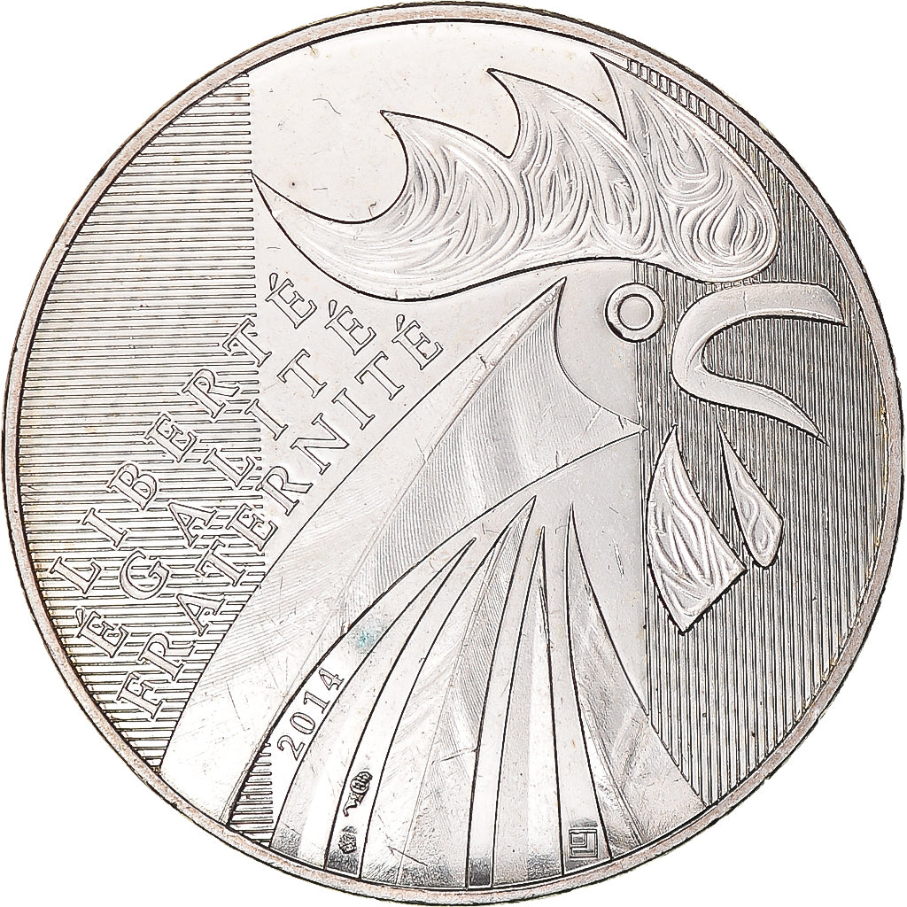 France, 10 Euro, Coq, 2014, MS(63), Silver, Gadoury:EU656